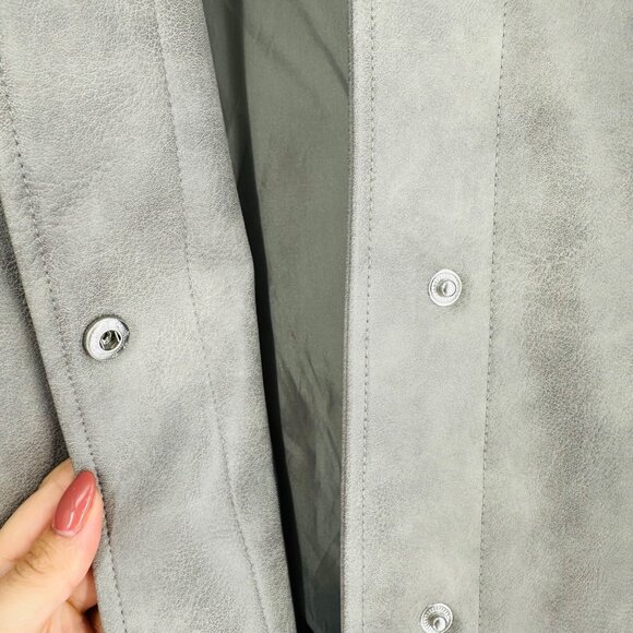 Marc New York Womens Grey Faux Leather Snap Button Long Sleeve Bomber Jacket L - Picture 4 of 11